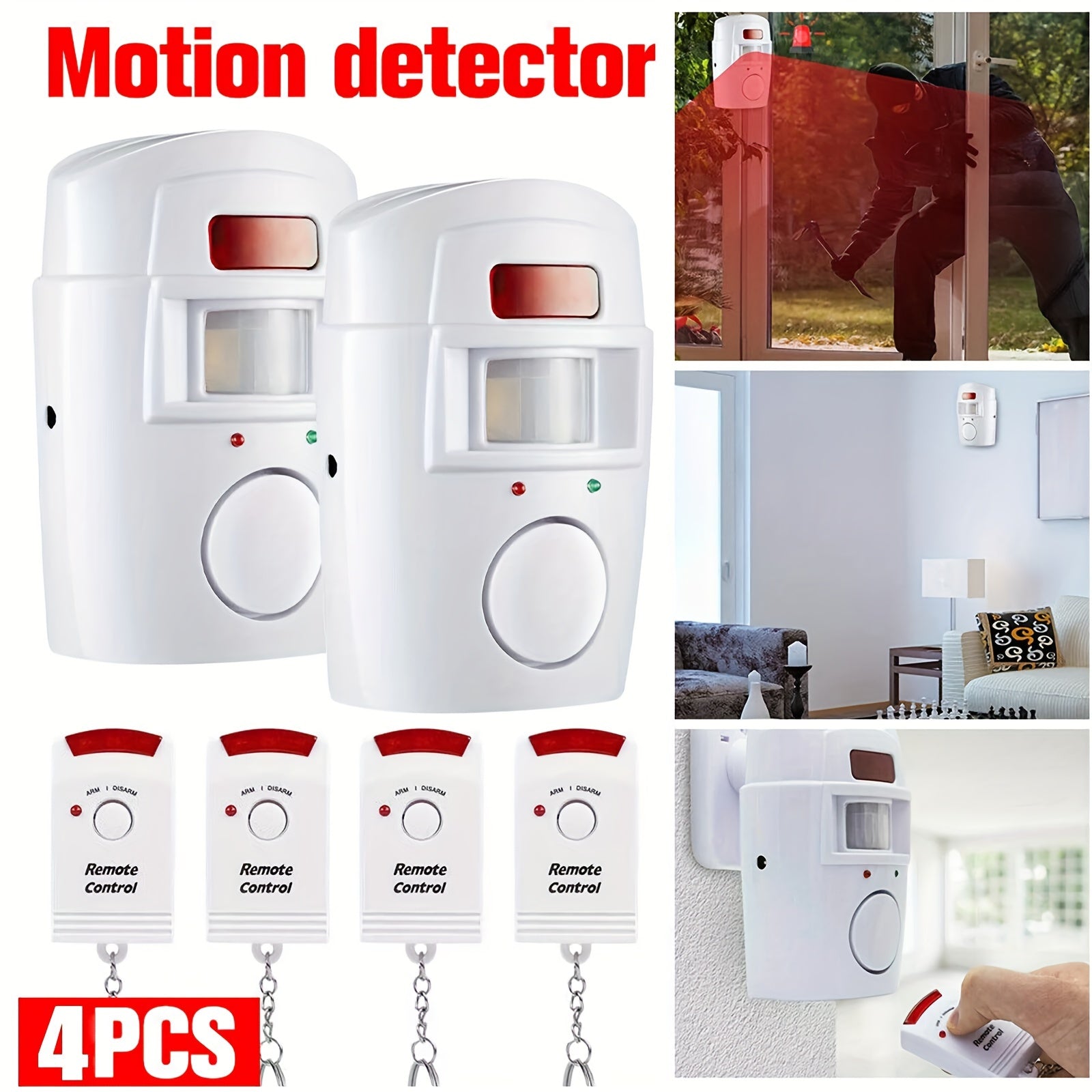 Wireless PIR Motion Sensor Alarm System (4 pcs)-4