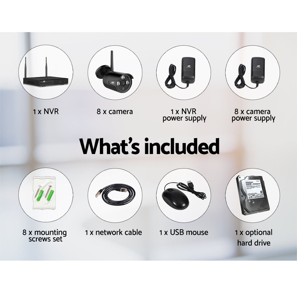 NNEDSZ -CCTV Wireless Security Camera System 8CH Home Outdoor WIFI 8 Bullet Cameras Kit 1TB-2