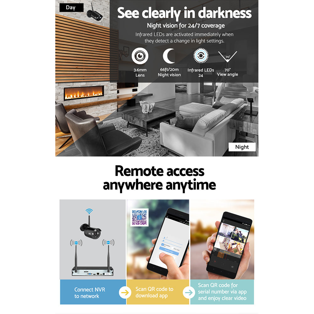 NNEDSZ -CCTV Wireless Security Camera System 8CH Home Outdoor WIFI 8 Bullet Cameras Kit 1TB-4