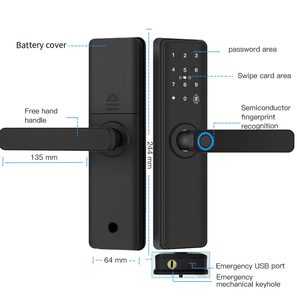NNEOBA Smart Fingerprint Door Lock with Bluetooth App Control