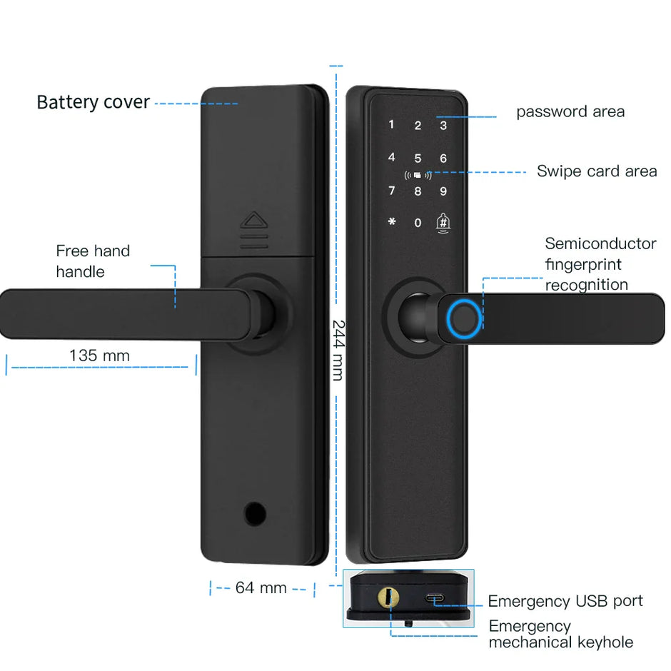 NNEOBA Smart Fingerprint Door Lock with Bluetooth App Control