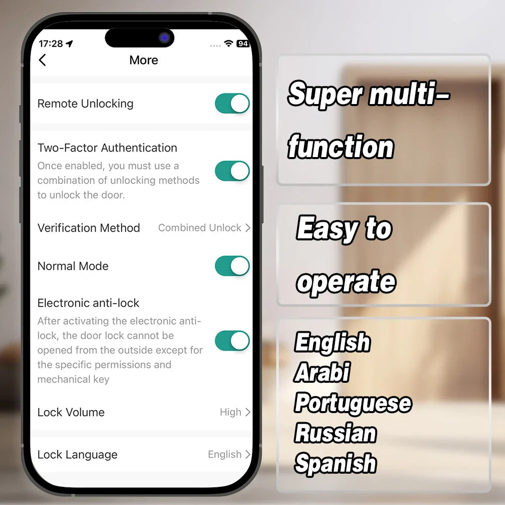 NNEOBA Smart Fingerprint Door Lock with Bluetooth App Control